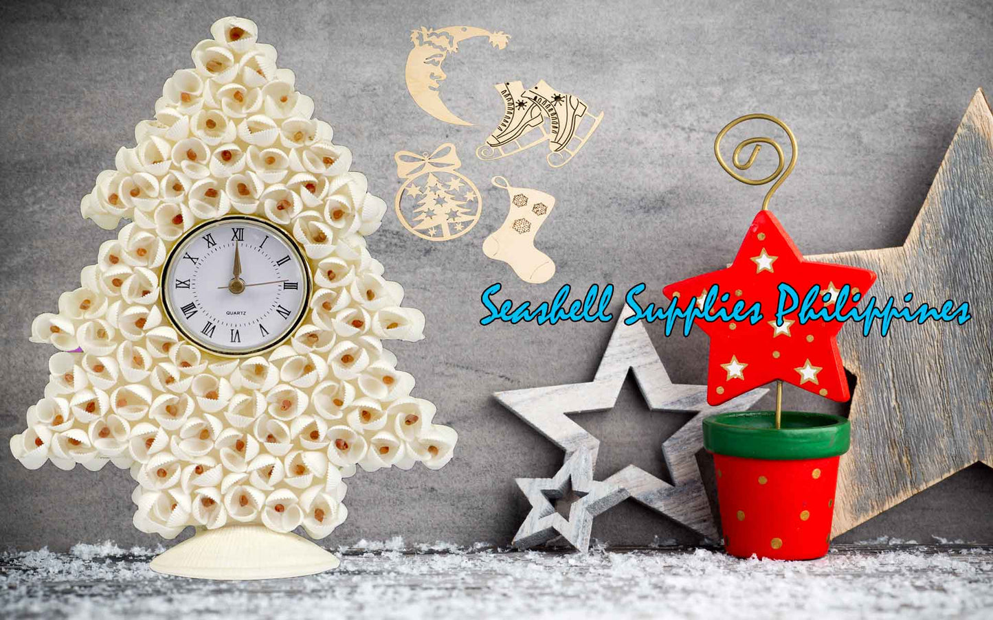 Seashell Table Top Clock | Christmast Tree | Clamrose Shell